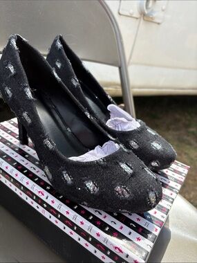 Baby Phat Black Jeweled Fabric Pumps